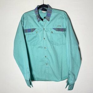Vintage 90s Schrick Teal Long Sleeve Western Long Sleeve Button Up Shirt L